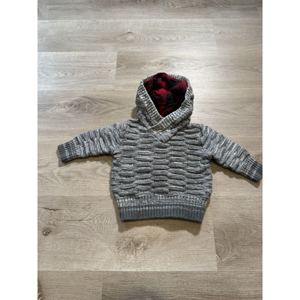 Cat & Jack 18M Toddler Hooded Sweater Gray Buffalo Plaid Lined